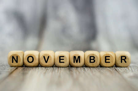 The word November on wooden cubes. Month of yearの写真素材
