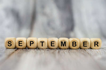 The word September on wooden cubes. Month of yearの写真素材