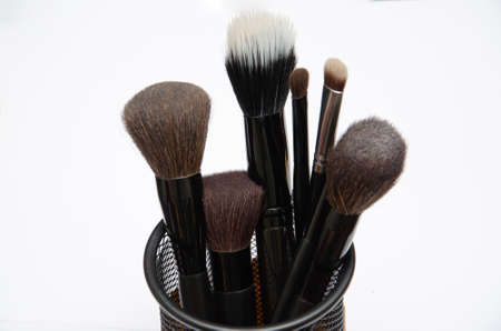 cosmetic brushes, akeup brushes on a white backgroundの写真素材