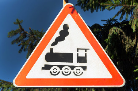 Railroad crossing signs. Train passage sign. warning symbol