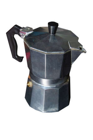 italian moka pot coffee maker silver isolated on whiteの写真素材