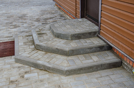 Broken destroyed porch of the house, repair porch with tiles
