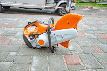 Concrete cutter at the construction site in working order