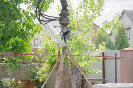 Close up crane hook for mobile crane in factory and background is a chemical plant Industrial estate.の写真素材