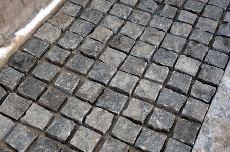 Stone pavement texture in perspective material grayの写真素材