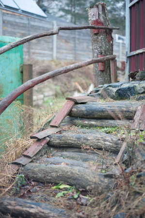 An amateur handcrafted ladder from pine wood. oldの写真素材