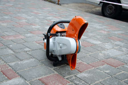 Equipment for cutting concrete, asphalt and paving slabs.の写真素材