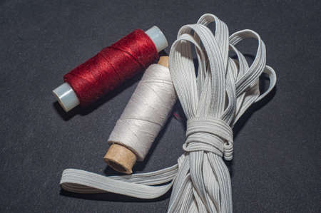 Wide elastic band for sewing and rubber threadの写真素材