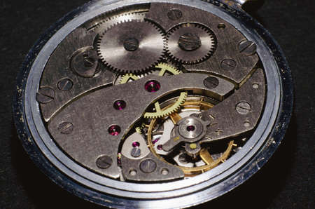 close view of a vintage beautiful watch mechanism.の写真素材