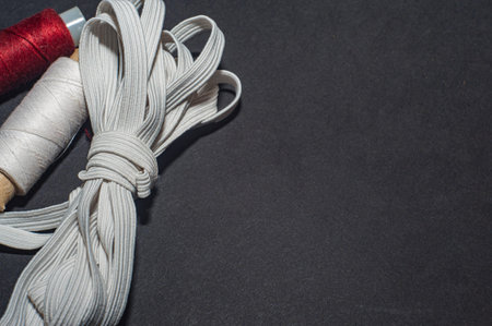 Wide elastic band for sewing and rubber threadの写真素材