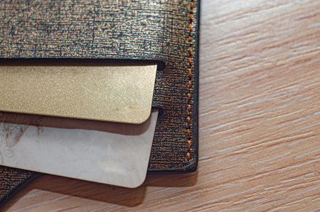 Pile of card, credit cards on the table. shallow focus in soft tone. business concept.の写真素材