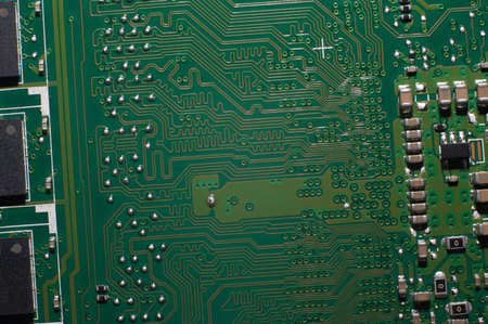 electronic circuit. Electronic printed circuit board. Part of the motherboard of a desktop computer, laptop, radio elements.の写真素材