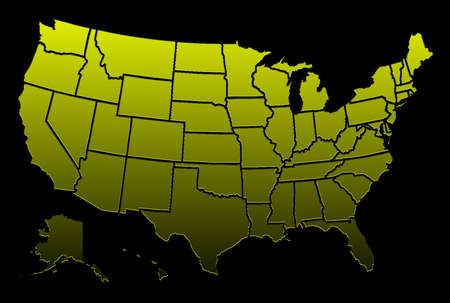 illustration map of the USA in golden color on a black background, relief.の写真素材