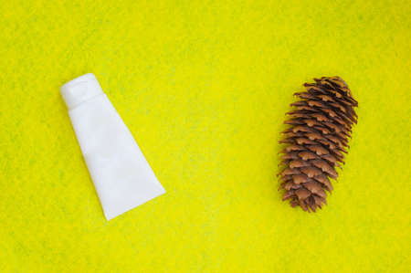 Toothbrushes on a yellow background. Health care, dental hygiene. Space for text. top view.の写真素材