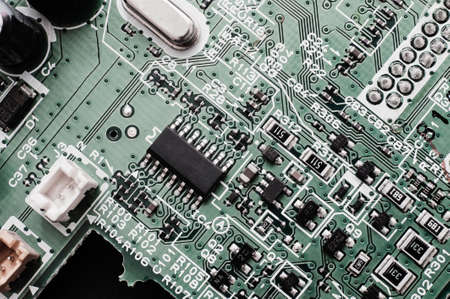electronic circuit. Electronic printed circuit board. Part of the motherboard of a desktop computer, laptop, radio elements.の写真素材
