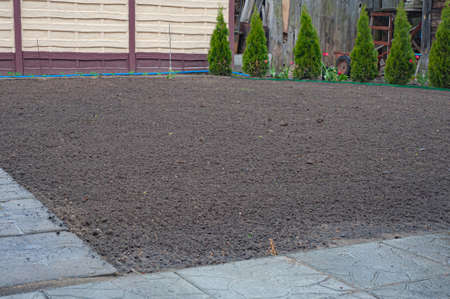 Landscape with agricultural land of plains, recently played and prepared for cultivation.の写真素材