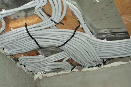 New home construction lights and ceiling electrical.の写真素材