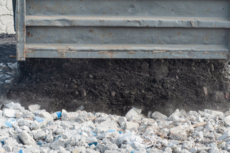 truck body pours asphalt, gravel, dump truck, industryの写真素材
