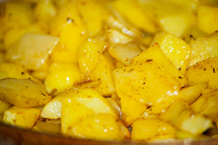 baked potatoes. golden texture. Potatoes in the oven.の写真素材