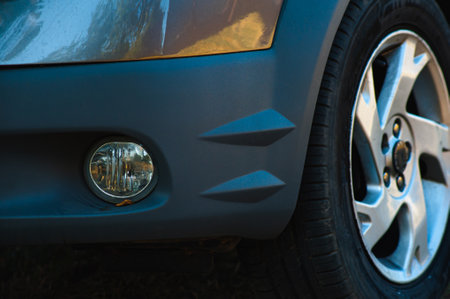 Alloy car wheel rim with break and tire close up view.の写真素材