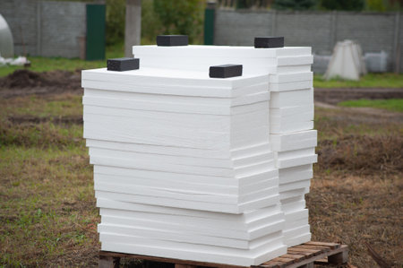 Styro foam. Building material.Material for heat and noise insulationの写真素材