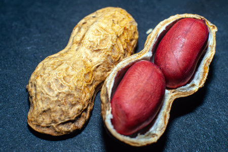 Dried bunches of peanuts close-up. macro photography of peanutsの写真素材
