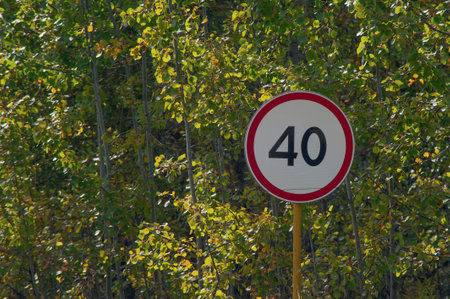 International traffic sign Speed limit to 40 km per hour . green is on backgroundの写真素材
