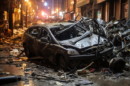 Severe Snowstorm Leads to Evening Traffic Accident on City Road, Two Cars Collide in Russian Cityの素材