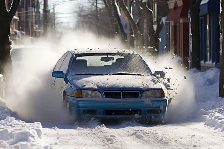 Devastating Traffic Collision on Urban Road Amid Treacherous Snowstorm and Unmaintained Pathwayの素材