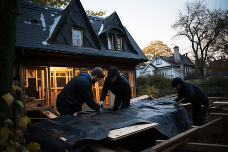 Step-by-Step Installation of Flexible Roof Tiles on Frame House. Work Process Reportingの素材