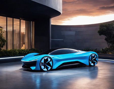Front of the car with motion lighting background, EV car concept, Banner sizeの素材