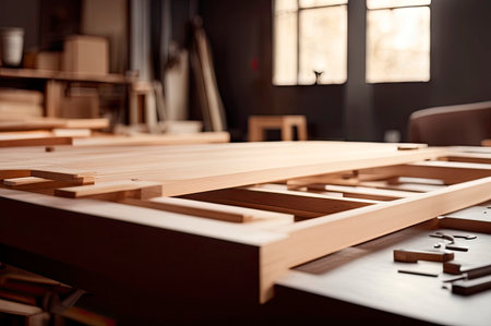 carpenter working with plane on wooden backgroundの素材