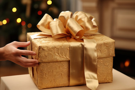 Excitement Unveiled. Model Eagerly Unties Gift Ribbon, Discovers Fascinating Surpriseの素材