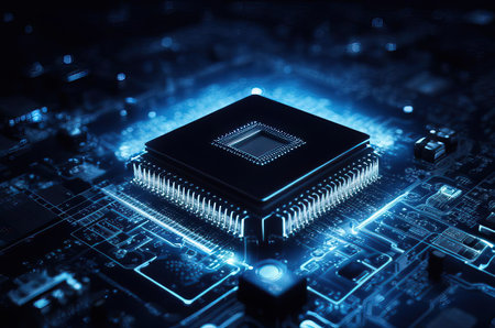 Advanced Technology Concept Visualization: Circuit Board CPU Processor Microchipの素材