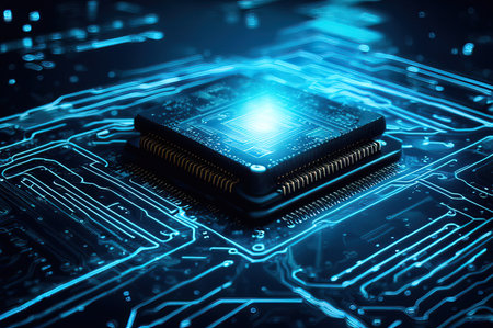 Advanced Technology Concept Visualization: Circuit Board CPU Processor Microchipの素材