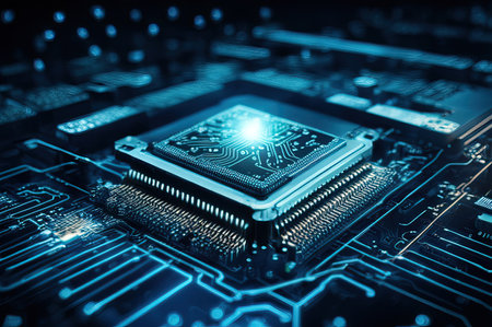 Advanced Technology Concept Visualization: Circuit Board CPU Processor Microchipの素材