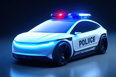 Futuristic sports car technology concept with wireframe intersection.の素材