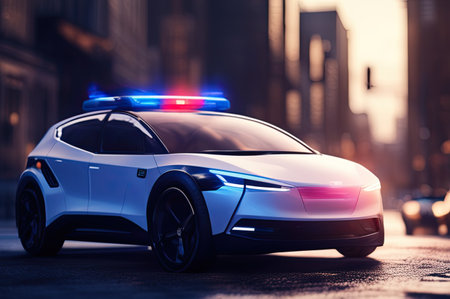 Futuristic sports car technology concept with wireframe intersection.の素材