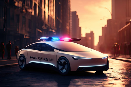 Futuristic sports car technology concept with wireframe intersection.の素材