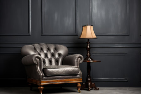 Modern Interior Design. Home and Office, Upholstered Furniture Against Classical Dark Wallの素材