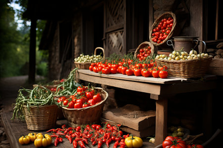 Assortment of Various Fresh Fruits and Organic Vegetables on Display for Sale at the Marketの素材