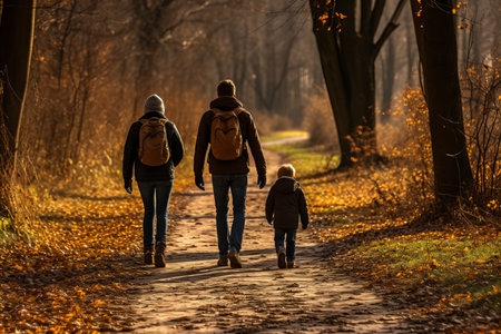 Happy Young Parents Enjoying a Leisurely Walk in the Park with their Playful Little Sonの素材