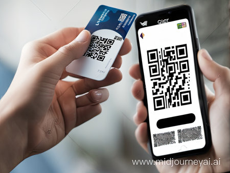 female hand holding black mobile phone with qr code on the screen. scanning the qr codeの素材