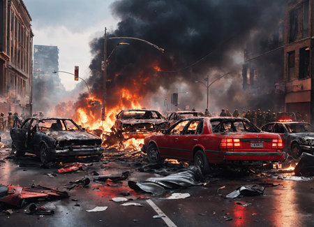 Car crash night rescue city emergency service.の素材