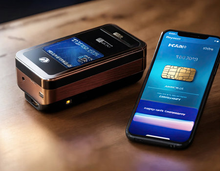 Businessman is using electronic credit card on mobile on virtual screen. The concept of using virtual credit cards in business and online commerce.の素材
