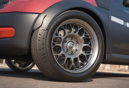 Rear side view front wheel of black carの素材