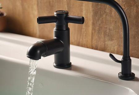 Kitchen water faucet. Water tap made of chrome materialの素材