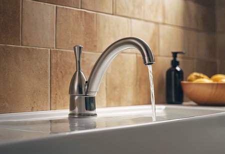Kitchen water faucet. Water tap made of chrome materialの素材