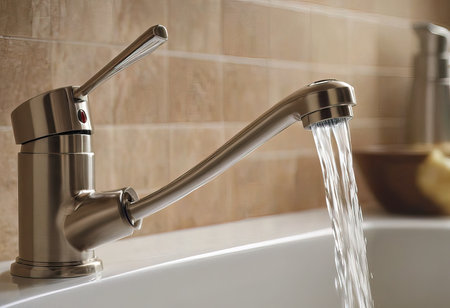 Kitchen water faucet. Water tap made of chrome materialの素材