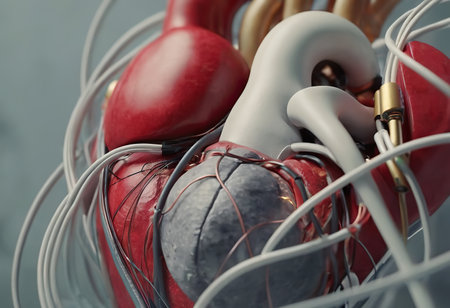 Abstract red human heart. Heart anatomy. Healthcare medical concept. Low poly style design. Geometric background.の素材